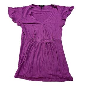 Daisy Fuentes Top Women's Size S Purple V-Neck Flutter Sleeve Empire Waist Rayon
